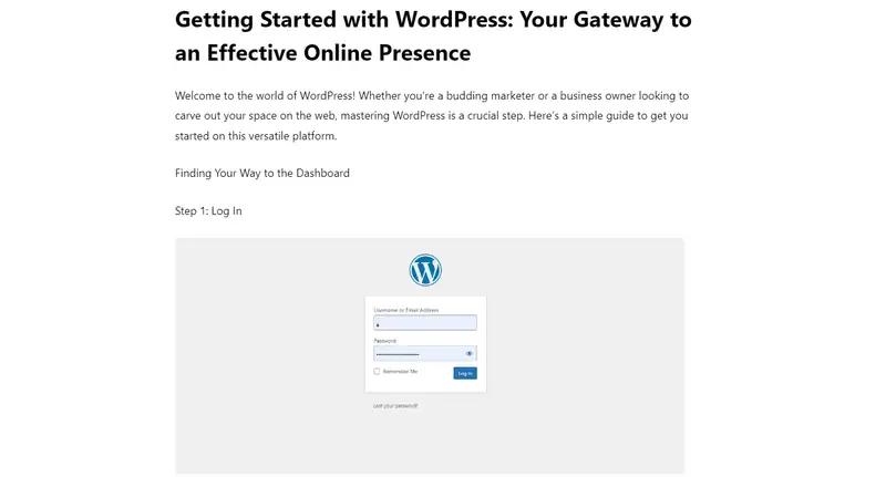 Preview of a WordPress post titled Getting Started with WordPress