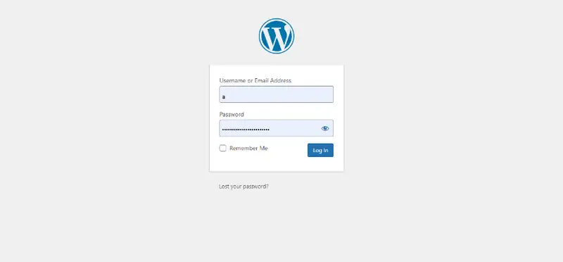 WordPress login screen with username and password fields